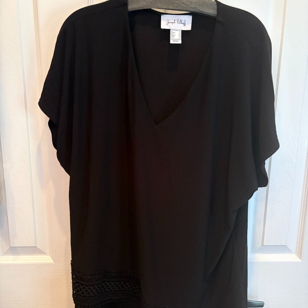 Joseph Ribkoff Lovely Black lace trim v neck top